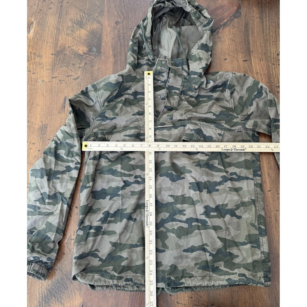 H&M Jacket Mens M Green Camo Hooded Anorak Pullover Canvas Lightweight Casual - Picture 3 of 8
